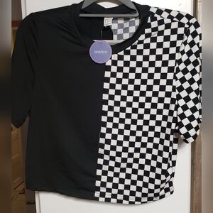 New W/tags Sweatyrocks Cropped Short Sleeve Black And White Checkered Pattern